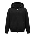 Light gray hooded zip-up knit cardigan