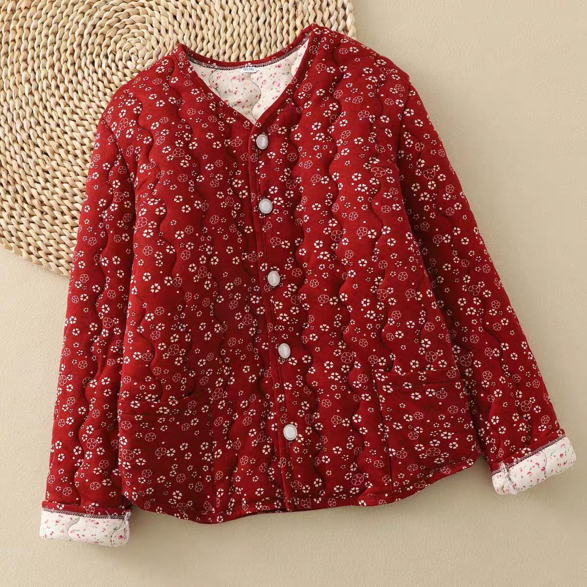 Haze blue floral print quilted cardigan