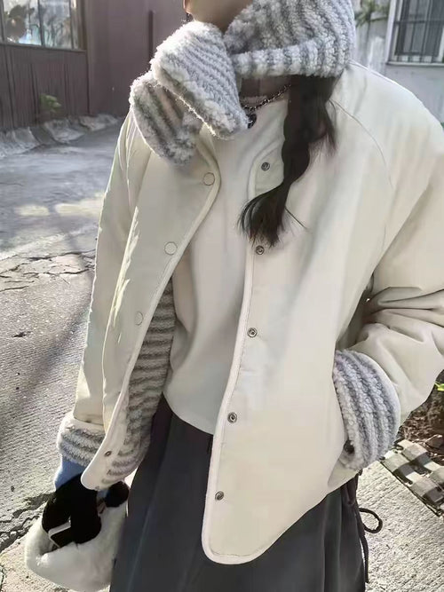 color-block knit patchwork cotton-padded jacket