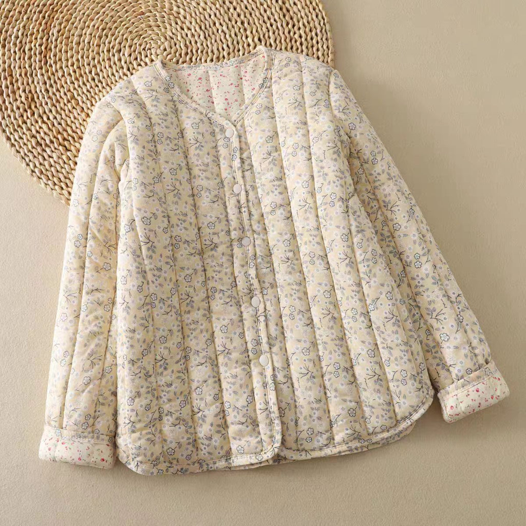 Haze blue floral print quilted cardigan
