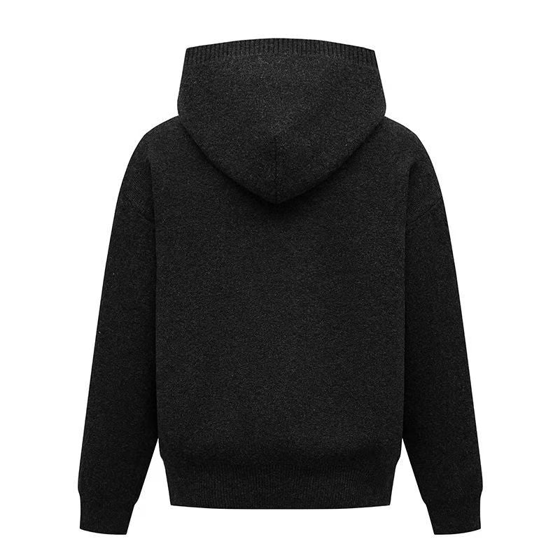 Light gray hooded zip-up knit cardigan